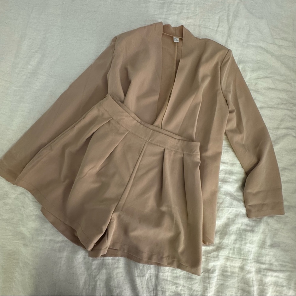 Commense Taupe Blazer and Matching Shorts Set